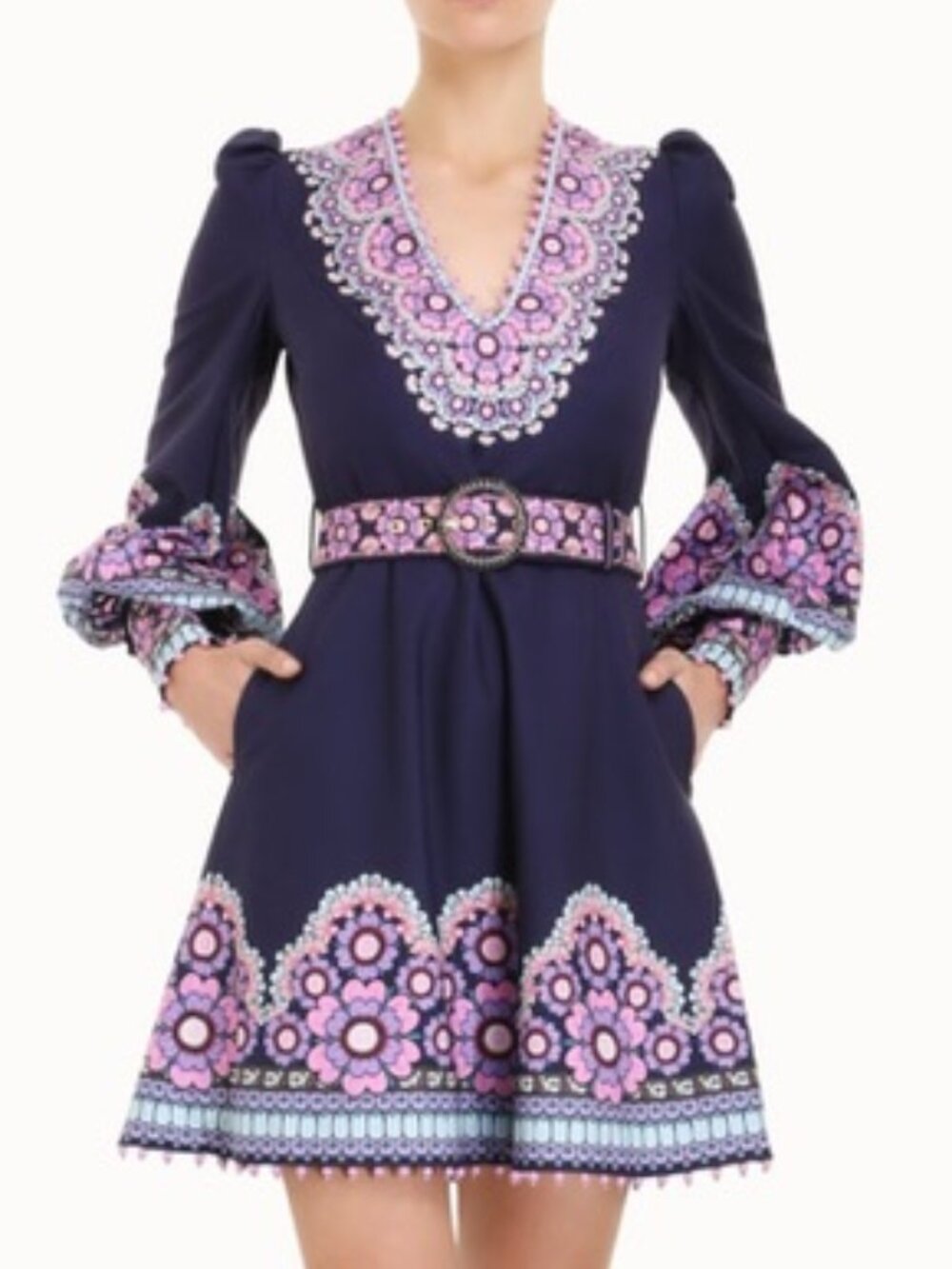 Zimmermann Dark Purple Dress with Pink Floral Design
